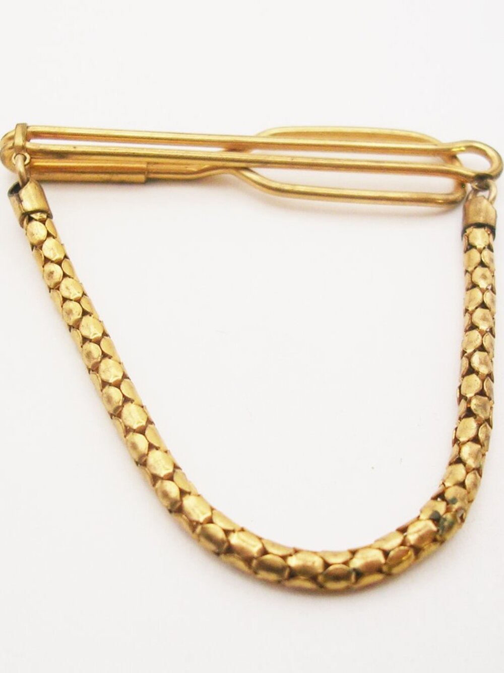 Vintage Tie Clip with Chain classic gold tone Necktie Holder Formal Wear